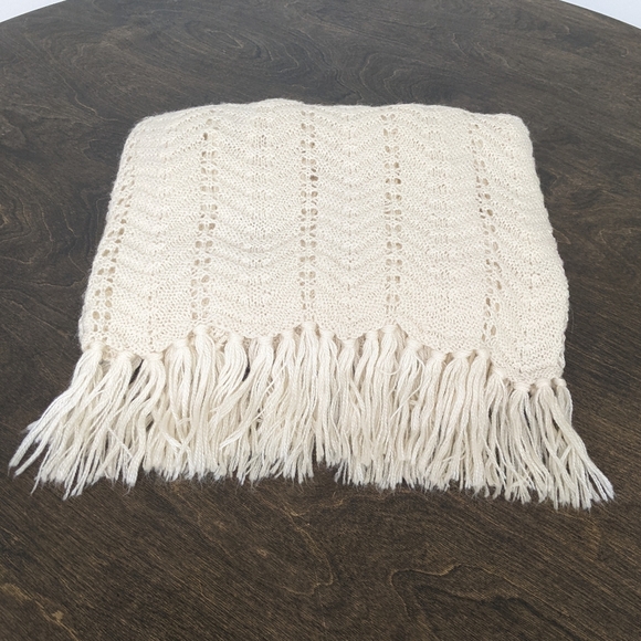 Handmade Other - Ivory Afghan Blanket Throw Fringe 70" x 52"